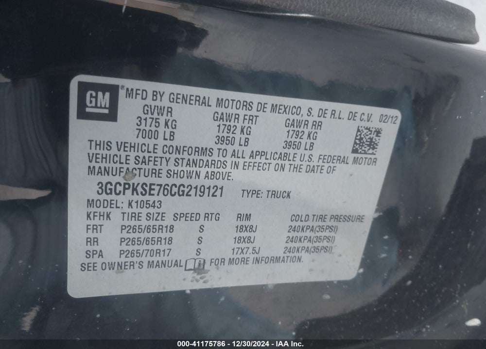 2012 CHEVROLET SILVERADO 1500 LT VIN: 3GCPKSE76CG219121