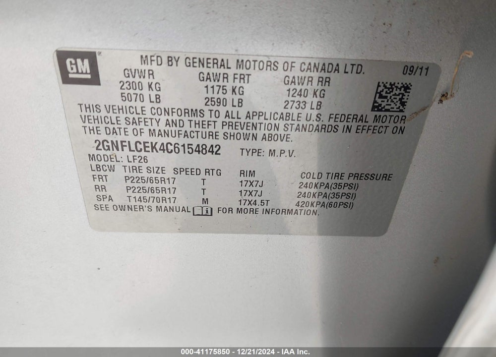 2012 CHEVROLET EQUINOX LS VIN: 2GNFLCEK4C6154842