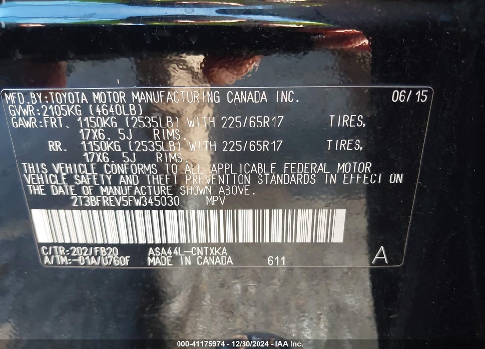 2015 TOYOTA RAV4 LE VIN: 2T3BFREV5FW345030