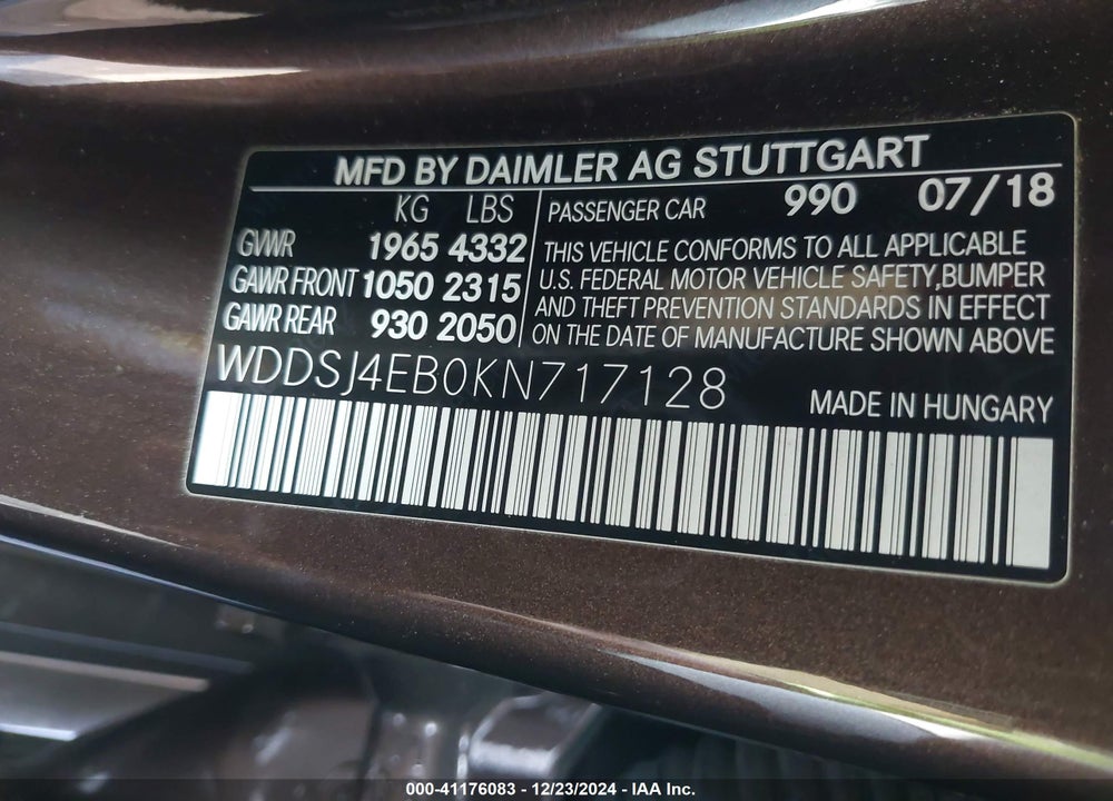 2019 MERCEDES-BENZ CLA 250 VIN: WDDSJ4EB0KN717128