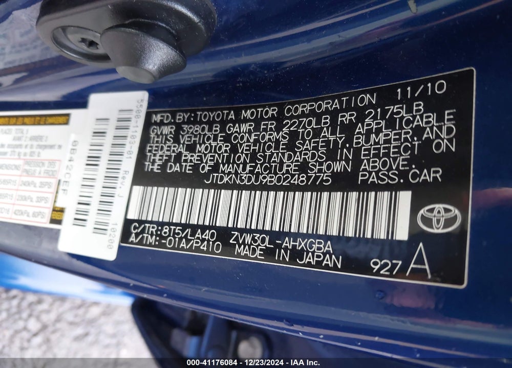 2011 TOYOTA PRIUS VIN: JTDKN3DU9B0248775
