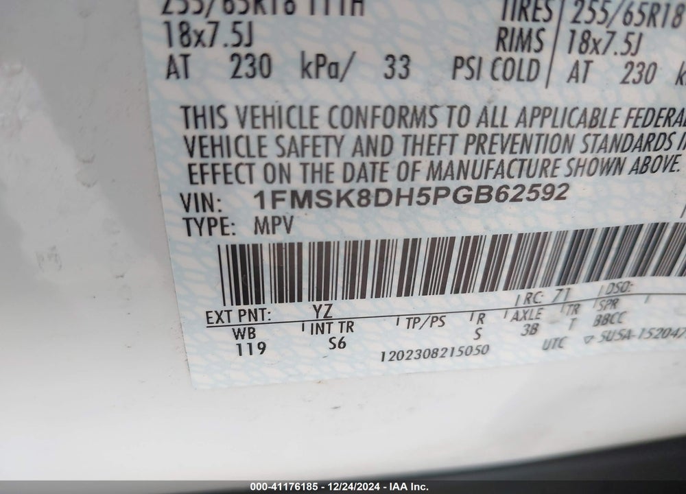 2023 FORD EXPLORER XLT VIN: 1FMSK8DH5PGB62592