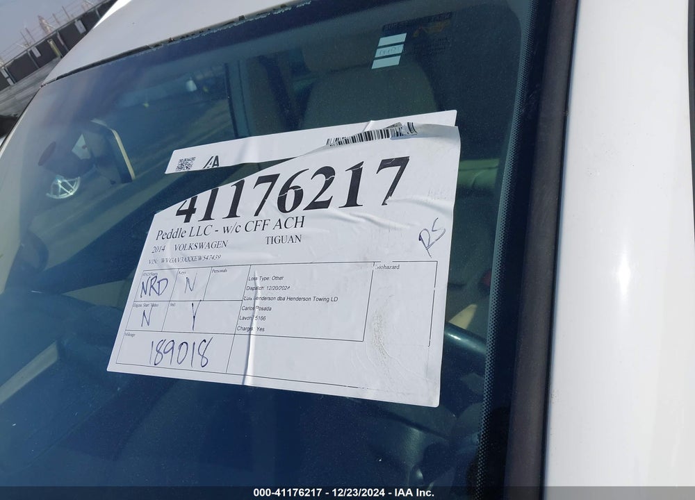 2014 VOLKSWAGEN TIGUAN SEL VIN: WVGAV3AXXEW547439