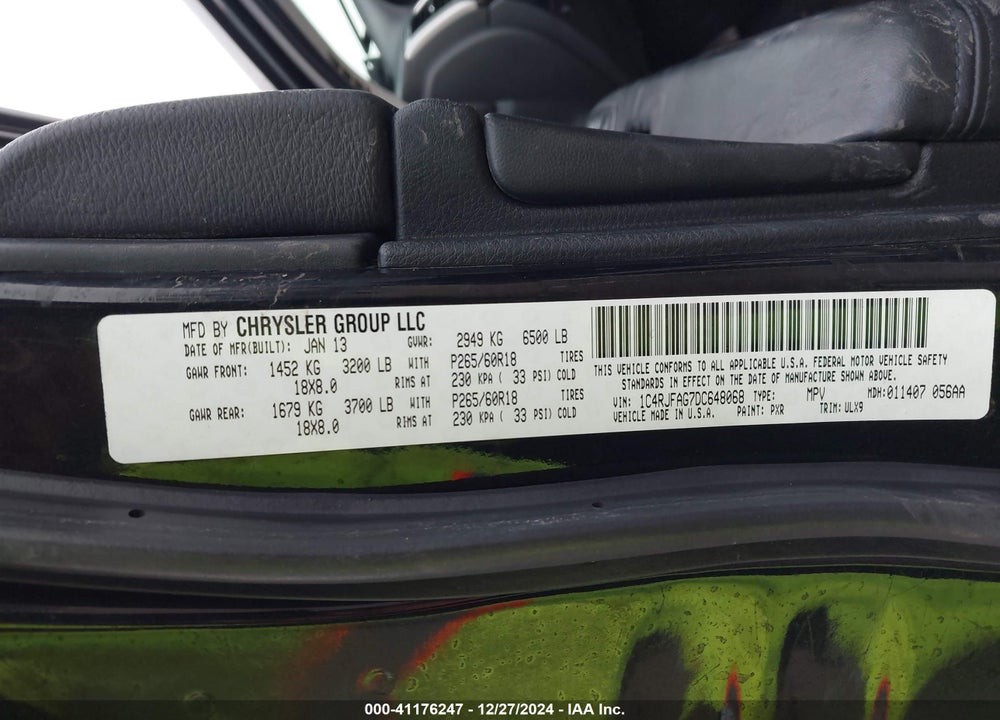 2013 JEEP GRAND CHEROKEE LAREDO VIN: 1C4RJFAG7DC648068