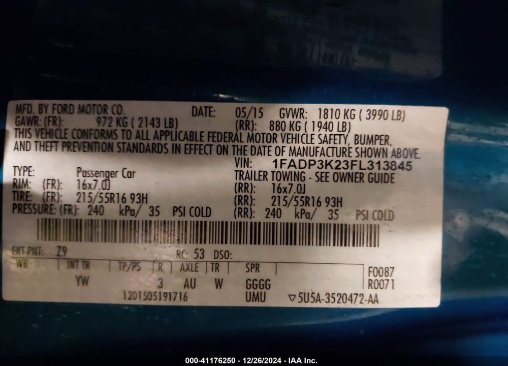 2015 FORD FOCUS SE VIN: 1FADP3K23FL313845