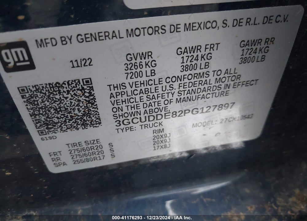 2023 CHEVROLET SILVERADO 1500 VIN: 3GCUDDE82PG127897