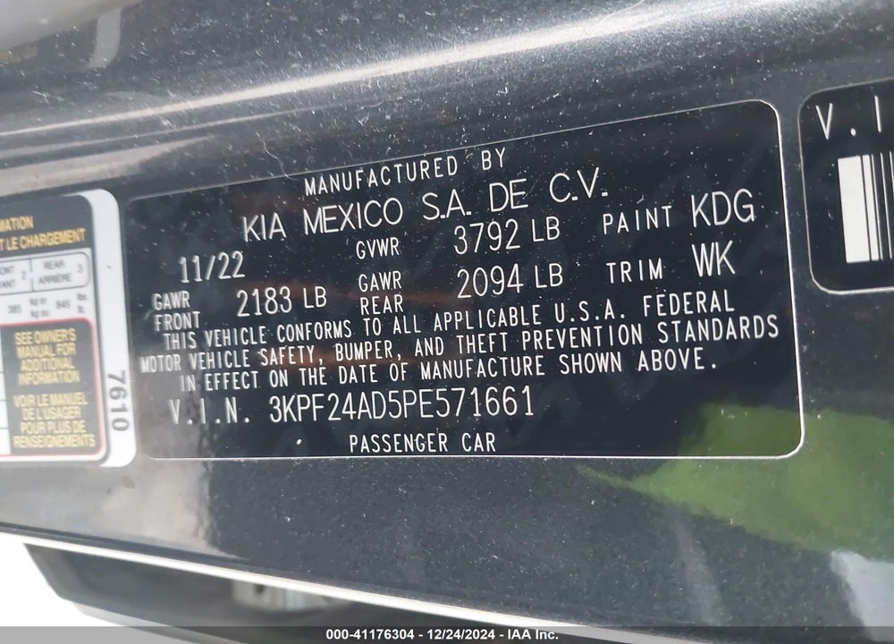 2023 KIA FORTE VIN: 3KPF24AD5PE571661