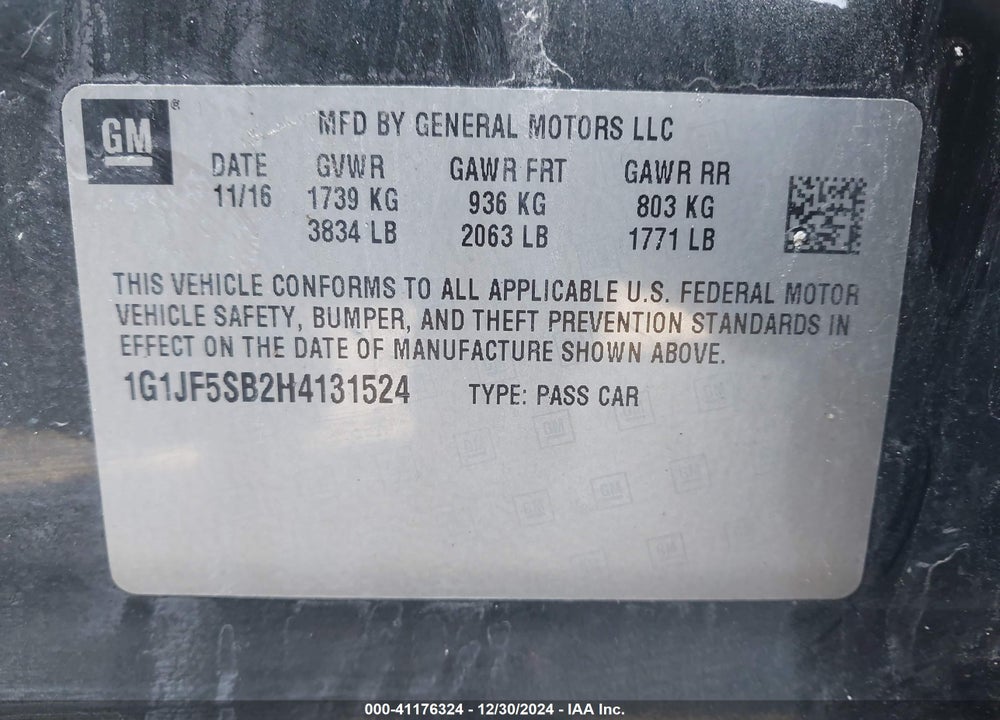 2017 CHEVROLET SONIC VIN: 1G1JF5SB2H4131524