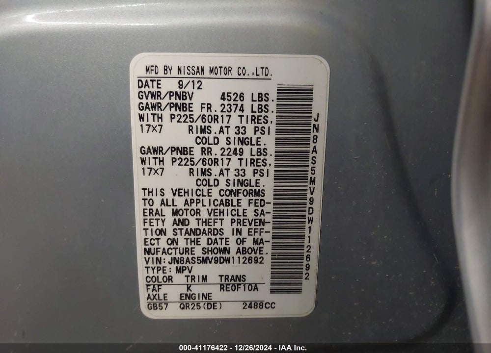 2013 NISSAN ROGUE SV VIN: JN8AS5MV9DW112692