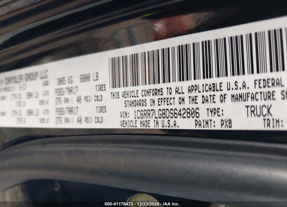 2013 RAM 1500 VIN: 1C6RR7LG8DS642806