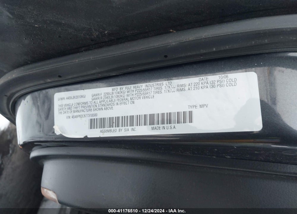 2007 SUBARU OUTBACK 2.5I LIMITED VIN: 4S4BP62C677318300