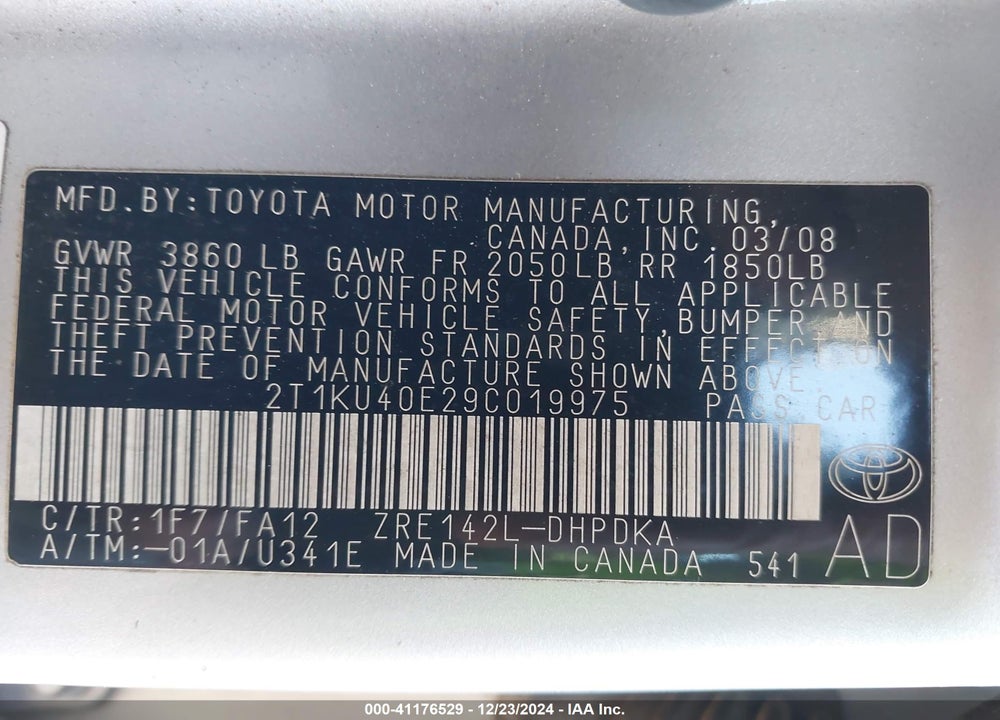 2009 TOYOTA MATRIX VIN: 2T1KU40E29C019975