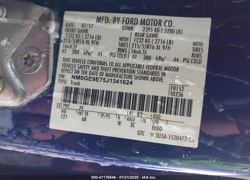 2018 FORD TRANSIT CONNECT XL VIN: NM0GE9E75J1341624