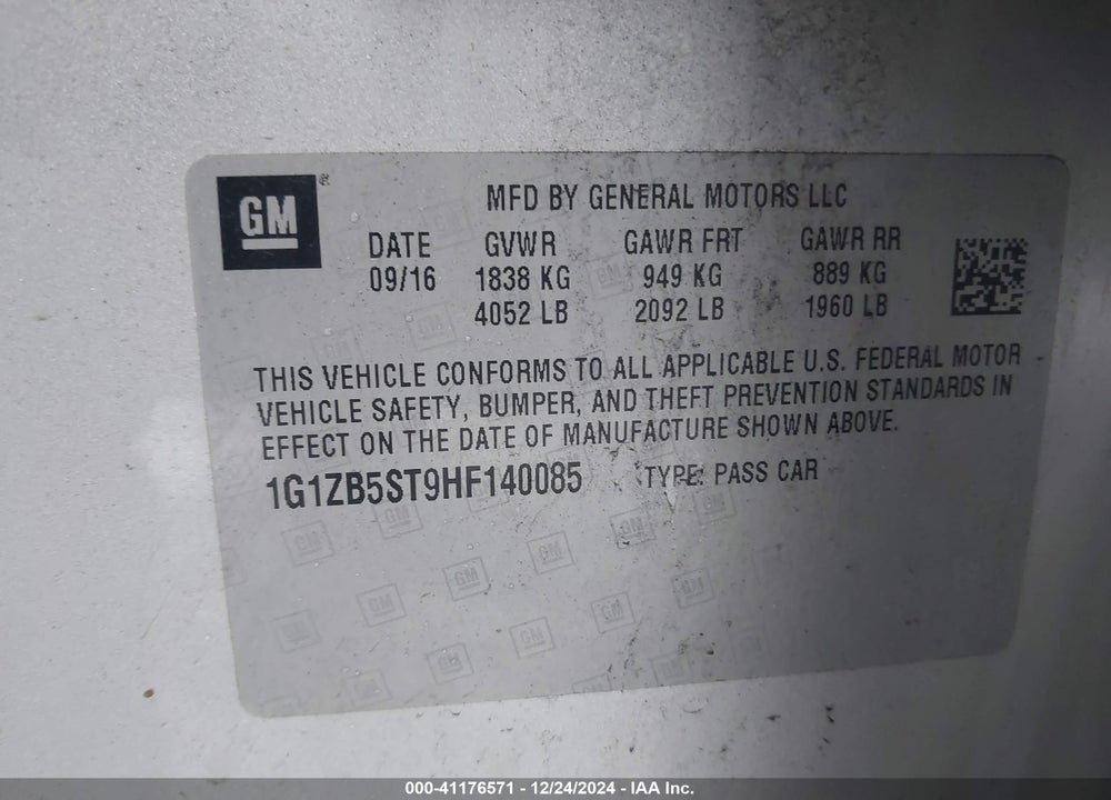 2017 CHEVROLET MALIBU LS VIN: 1G1ZB5ST9HF140085