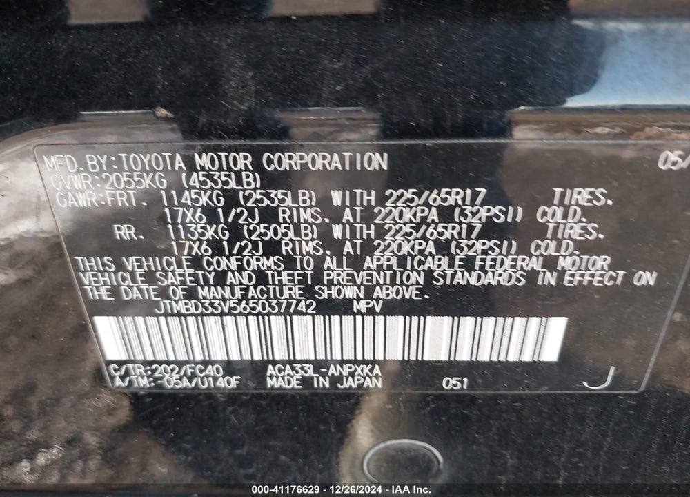 2006 TOYOTA RAV4 VIN: JTMBD33V565037742