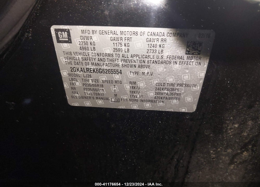 2016 GMC TERRAIN DENALI VIN: 2GKALREK6G6265554