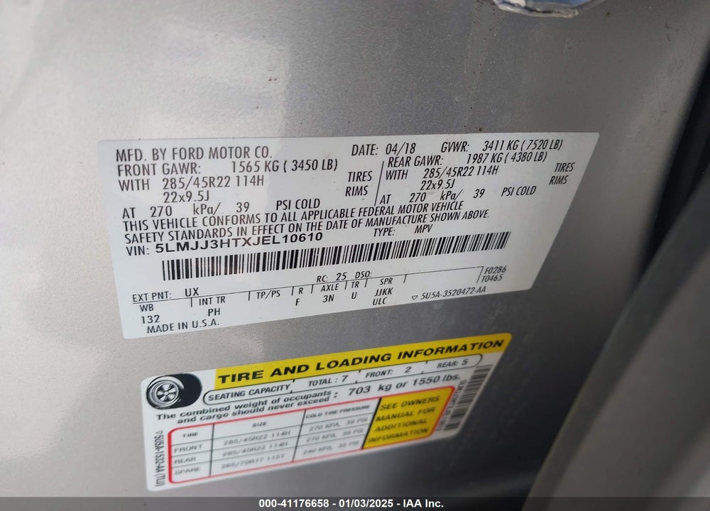 2018 LINCOLN NAVIGATOR L SELECT VIN: 5LMJJ3HTXJEL10610