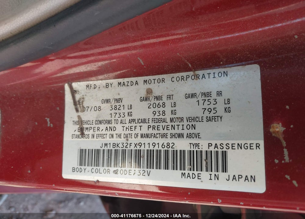 2009 MAZDA 3 I VIN: JM1BK32FX91191682