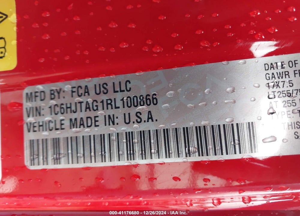 2024 JEEP GLADIATOR VIN: 1C6HJTAG1RL100866
