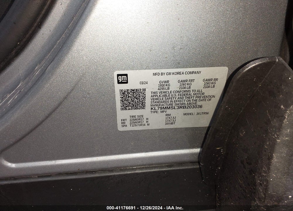 2024 CHEVROLET TRAILBLAZER FWD LS VIN: KL79MMSL3RB203036