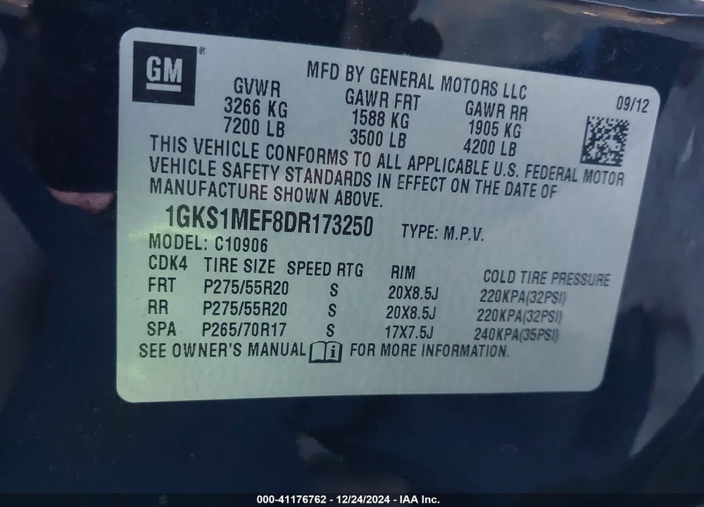 2013 GMC YUKON XL VIN: 1GKS1MEF8DR173250