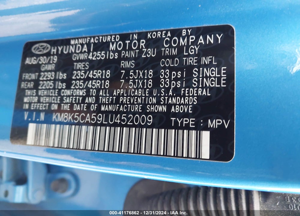 2020 HYUNDAI KONA ULTIMATE VIN: KM8K5CA59LU452009