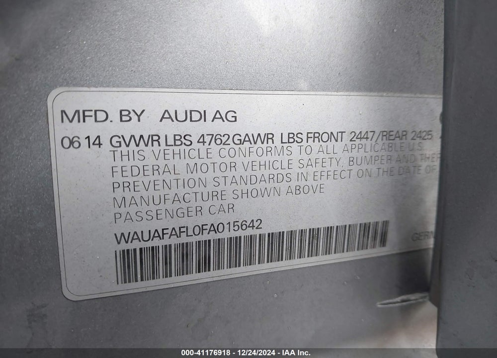 2015 AUDI A4 VIN: WAUAFAFL0FA015642