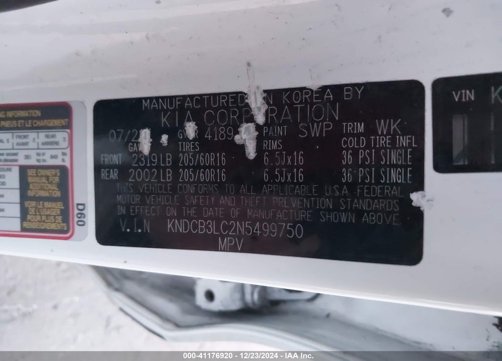 2022 KIA NIRO LXS SE VIN: KNDCB3LC2N5499750