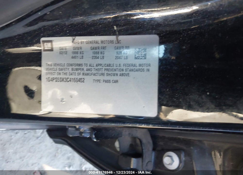 2012 BUICK VERANO VIN: 1G4PS5SK3C4160452