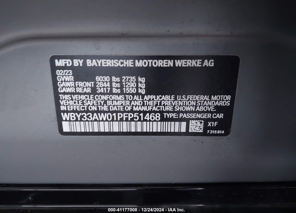 2023 BMW I4 VIN: WBY33AW01PFP51468