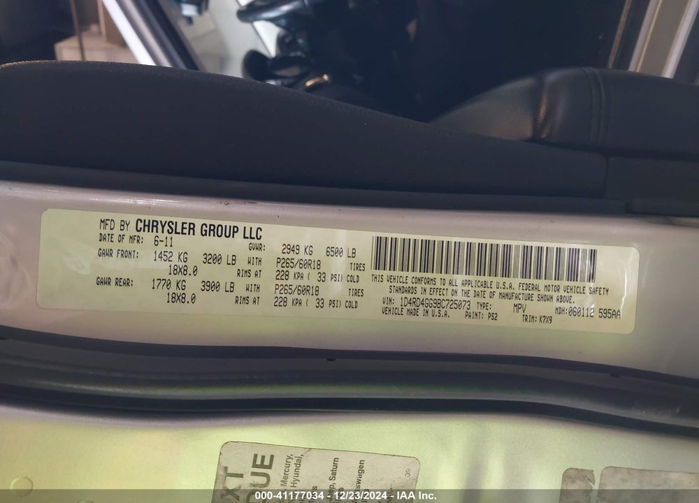 2011 DODGE DURANGO CREW VIN: 1D4RD4GG9BC725073