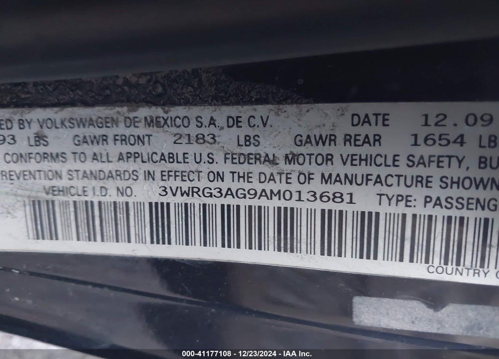 2010 VOLKSWAGEN NEW BEETLE 2.5L VIN: 3VWRG3AG9AM013681