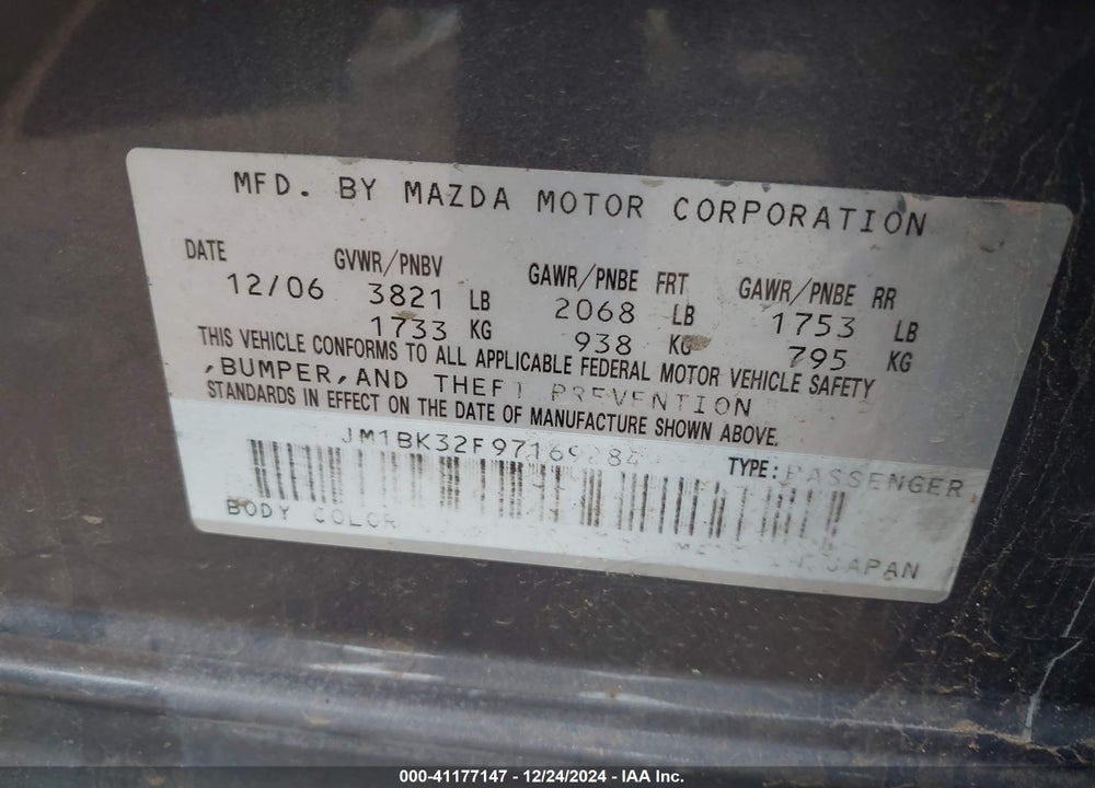 2007 MAZDA 3 I VIN: JM1BK32F971692849