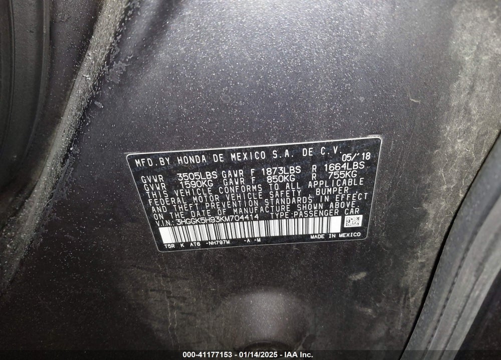 2019 HONDA FIT VIN: 3HGGK5H93KM704414