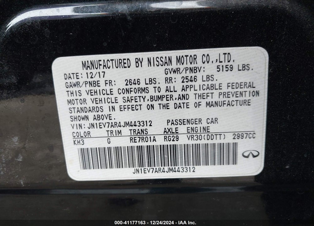2018 INFINITI Q50 3.0T LUXE VIN: JN1EV7AR4JM443312