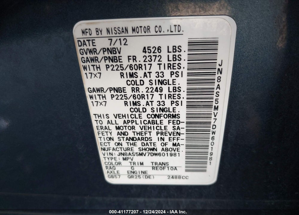 2013 NISSAN ROGUE VIN: JN8AS5MV7DW601981