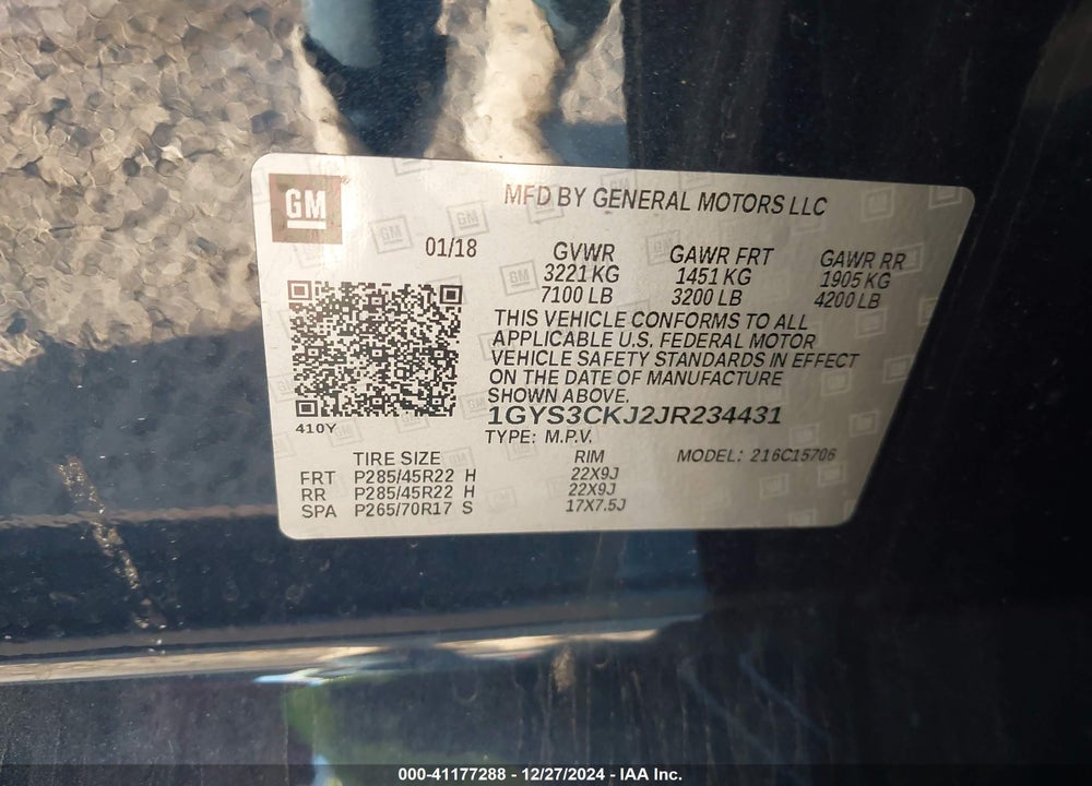 2018 CADILLAC ESCALADE PREMIUM LUXURY VIN: 1GYS3CKJ2JR234431