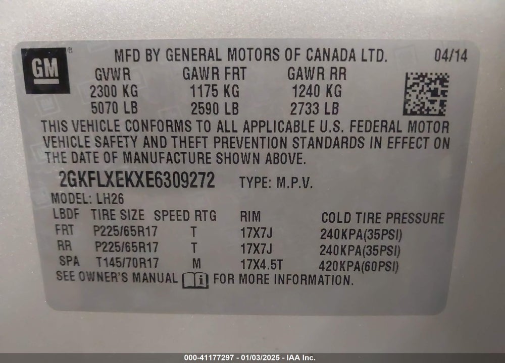 2014 GMC TERRAIN SLT-1 VIN: 2GKFLXEKXE6309272