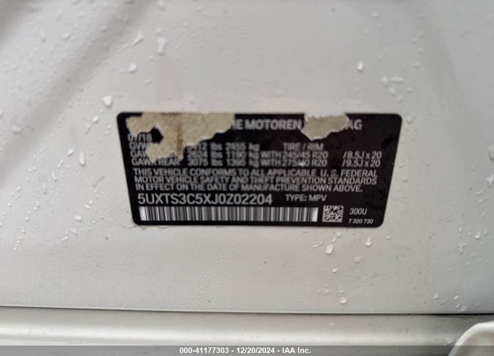 2018 BMW X3 XDRIVE30I VIN: 5UXTS3C5XJ0Z02204