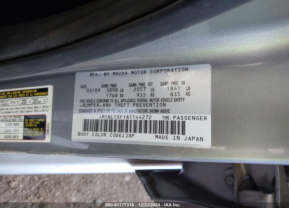 2010 MAZDA MAZDA3 VIN: JM1BL1SF1A1144272