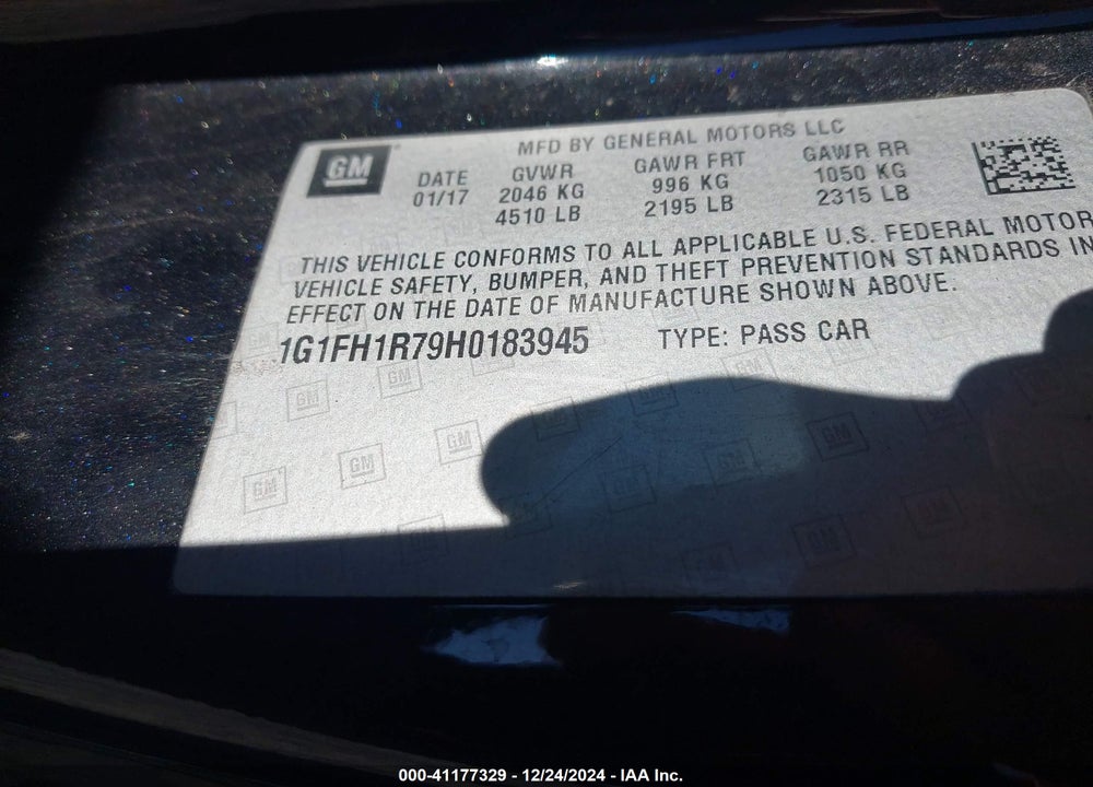 2017 CHEVROLET CAMARO 2SS VIN: 1G1FH1R79H0183945