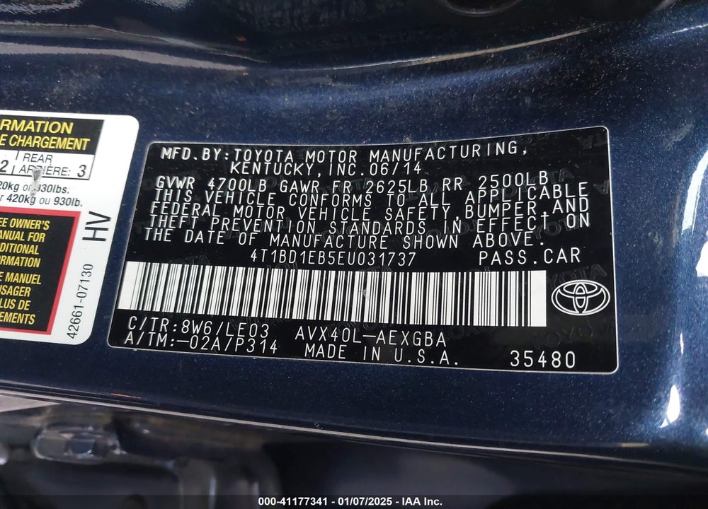 2014 TOYOTA AVALON VIN: 4T1BD1EB5EU031737