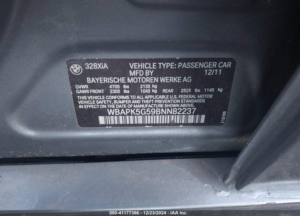 2011 BMW 328I XDRIVE VIN: WBAPK5G59BNN82237