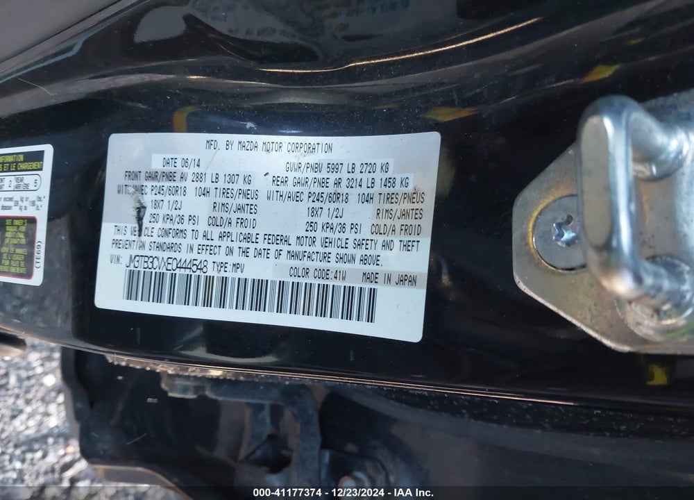 2014 MAZDA CX-9 VIN: JM3TB3CVXE0444548