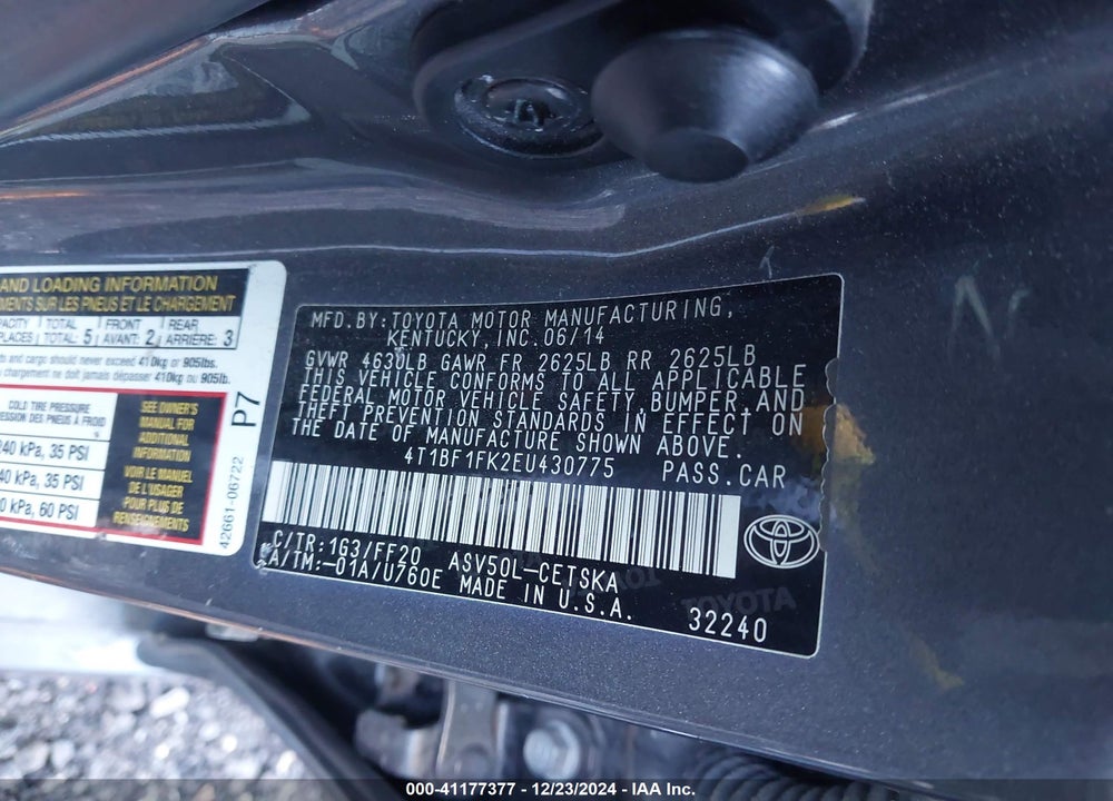 2014 TOYOTA CAMRY VIN: 4T1BF1FK2EU430775