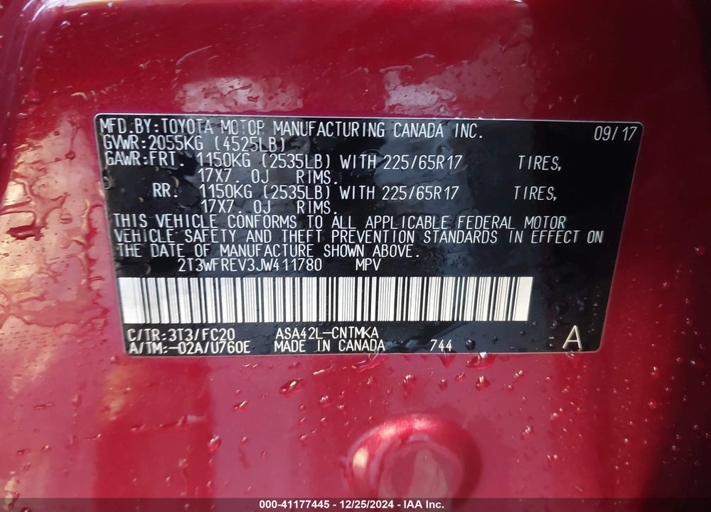 2018 TOYOTA RAV4 ADVENTURE/XLE VIN: 2T3WFREV3JW411780
