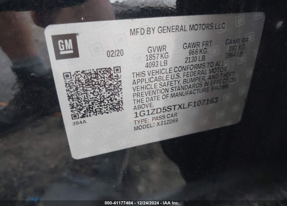 2020 CHEVROLET MALIBU FWD LT VIN: 1G1ZD5STXLF107163