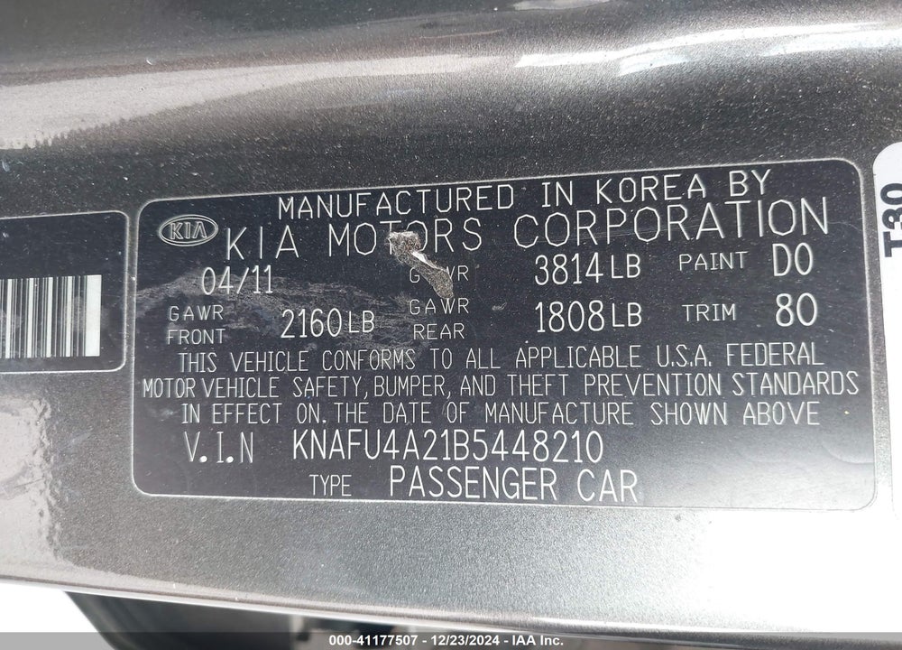 2011 KIA FORTE EX VIN: KNAFU4A21B5448210