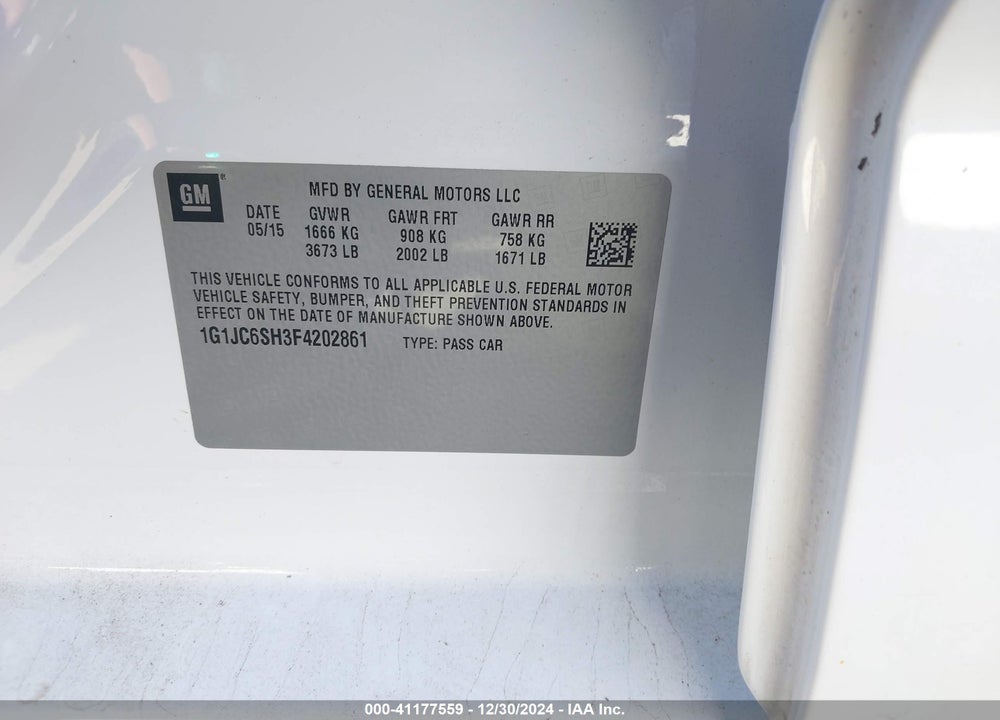 2015 CHEVROLET SONIC VIN: 1G1JC6SH3F4202861
