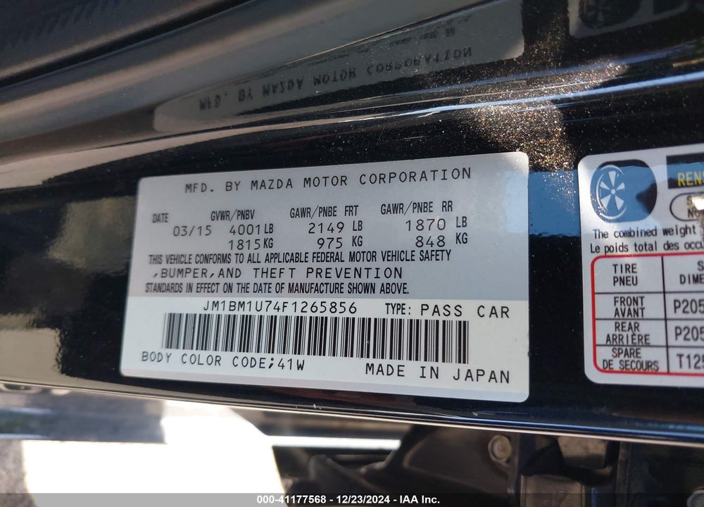 2015 MAZDA 3 I SPORT VIN: JM1BM1U74F1265856